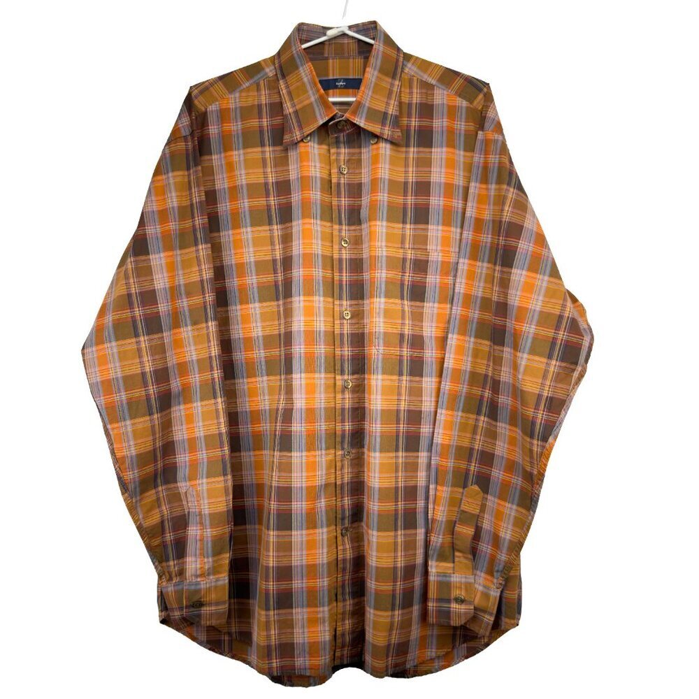 ZEGNA Sport Brown Tan Plaid Casual‎ Neutral Designer Button-down Shirt sz L